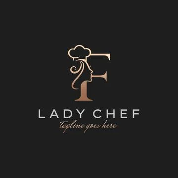 Letter F Lady Chef, Initial Beauty Cook Logo Design Vector Stock Illustration