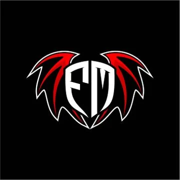 Letter F M initial vector logo template with a minimalist dragon wing style Stock Illustration