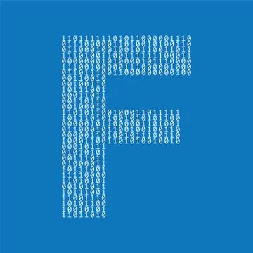 Letter F made from binary code digits. Technology background Illustrazione stock