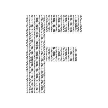 Letter F made from binary code digits. Technology background Illustrazione stock