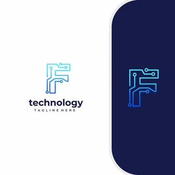 Letter F Technology, Line Dot Connection Logo Stock Illustration