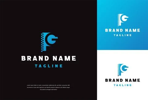 Letter FG / GF Pixel Tech Monogram Logo Template Stock Illustration