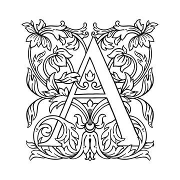 Letter A flower ornament Monogram 库存插图