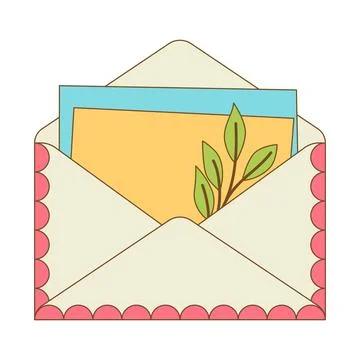 Letter in folded envelope. Romantic message with decor. Stock Illustration