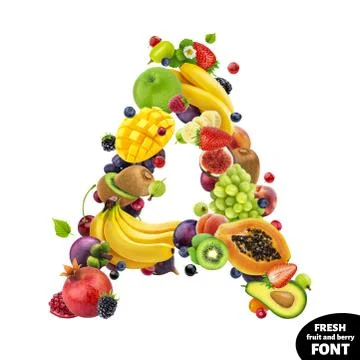 Letter A, fruit font symbol isolated on white background Stock Photos