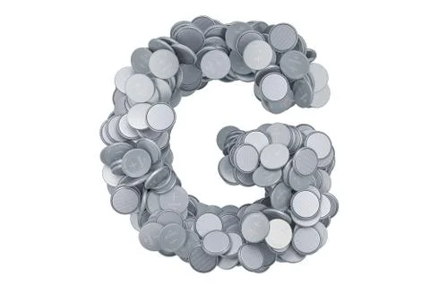 Letter G from button cells, 3D rendering Illustrazione stock