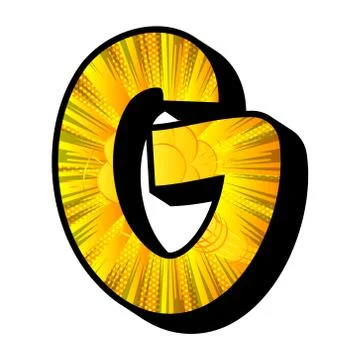 Letter G filled with comic book explosion, background. Stock Illustration
