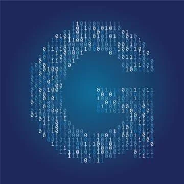 Letter G font made from binary code digits on a dark blue background Stock Illustration