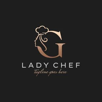 Letter G Lady Chef, Initial Beauty Cook Logo Design Vector Stock Illustration