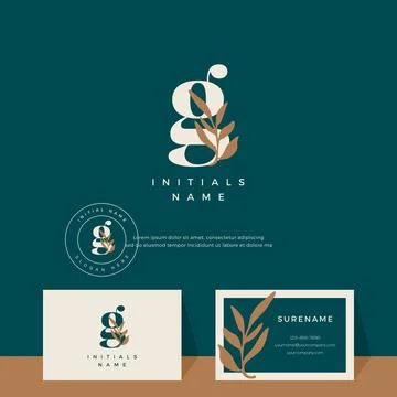 Letter G with leaf Beauty vector logo design of initial wedding, fashion, bou Stock Illustration