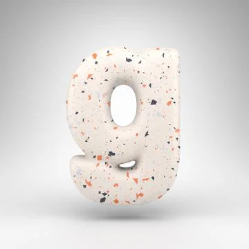 Letter G lowercase on white background. 3D letter with terrazzo pattern textu Stock Illustration