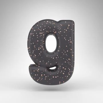 Letter G lowercase on white background. Black matte 3D letter with copper dots Ilustración de archivo