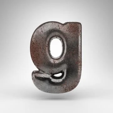 Letter G lowercase on white background. Rusty metal 3D letter with oxidized t Иллюстрация