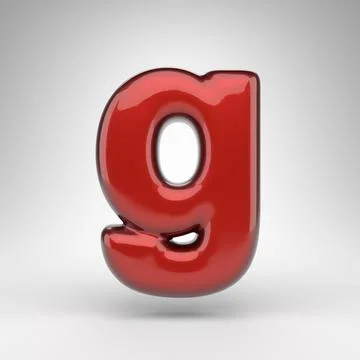 Letter G lowercase on white background. Red car paint 3D letter with glossy m 스톡 일러스트