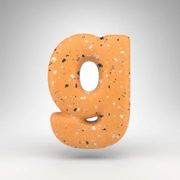 Letter G lowercase on white background. 3D letter with orange terrazzo patter Ilustración de archivo