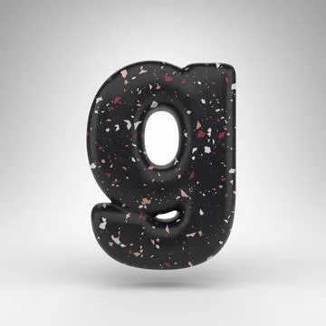 Letter G lowercase on white background. 3D letter with black terrazzo pattern Stock Illustration