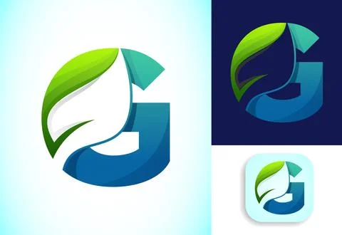 Letter G with negative space leaf logo vector template. Gradient logo design 스톡 일러스트