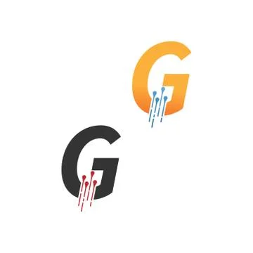 Letter  G simple  tech logo with circuit lines style icon Stock Illustration