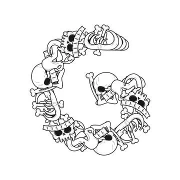 Letter G skeleton Bones Font. Anatomy of an alphabet symbol. dead ABC sign Stock Illustration