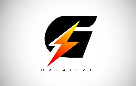 Letter G Thunderbolt Logo Concept with Black Letter and Orange Yellow Thunder Illustrazione stock