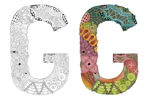 Letter G zentangle for coloring. Vector decorative object Ilustração Stock