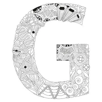 Letter G zentangle. Vector decorative object for coloring イラスト素材