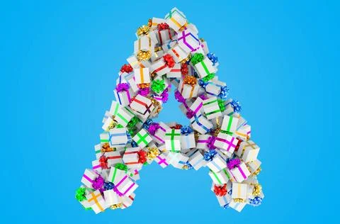 Letter A from gift boxes, 3D rendering Letter A from gift boxes, 3D render... Stock Photos