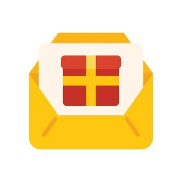 Letter gift icon flat vector. Open present Stock Illustration