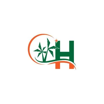 Letter H blends with coconut trees by the beach at night Illustrazione stock