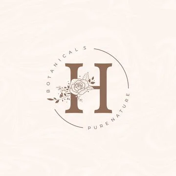 Letter H Botanical Flowers . Initial Wedding Monogram Font Logo. Circle Flora Stock Illustration