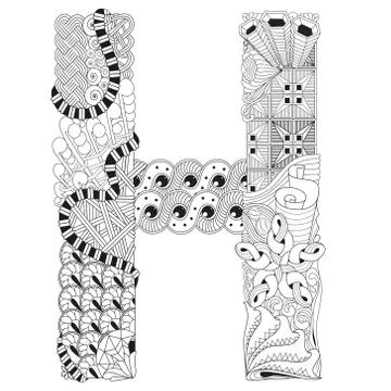 Letter H for coloring. Vector decorative zentangle object Иллюстрация