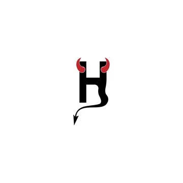 Letter H with devil's horns and tail icon logo design vector Stockillustratie