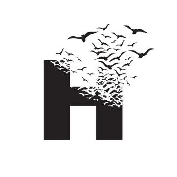 Letter H with effect of destruction. Dispersion. Birds Stock Illustration