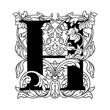 Letter H flower ornament Monogram alphabet. Beautiful floral capital letters  Ilustración de archivo