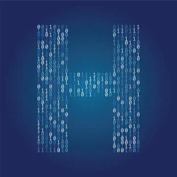 Letter H font made from binary code digits on a dark blue background Stock Illustration