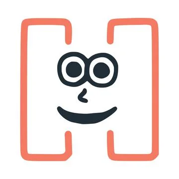 Letter h happy eccentric smiling character, smiley face vector clip art Stock Illustration