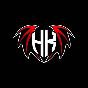 Letter H K initial vector logo template with a minimalist dragon wing style Stock Illustration