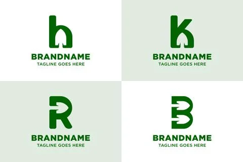 Letter H K R B Shovel Modern Logo Set, symbolizing growth, cultivation, and.. Stock Illustration