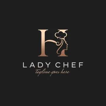Letter H Lady Chef, Initial Beauty Cook Logo Design Vector Stock Illustration