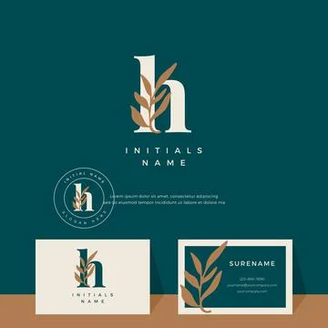 Letter H with leaf Beauty vector logo design of initial wedding, fashion, bou Stock Illustration