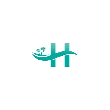 Letter H logo  coconut tree and water wave icon design Illustrazione stock