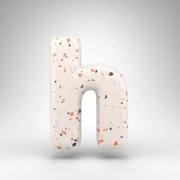 Letter H lowercase on white background. 3D letter with terrazzo pattern textu Stock Illustration