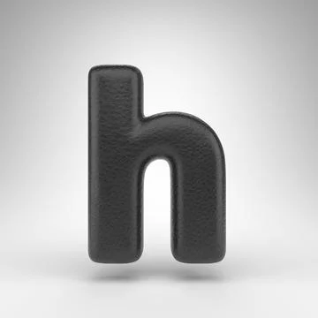 Letter H lowercase on white background. Black leather 3D letter with skin tex Stock Illustration