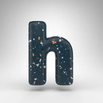 Letter H lowercase on white background. 3D letter with blue terrazzo pattern  Stock Illustration