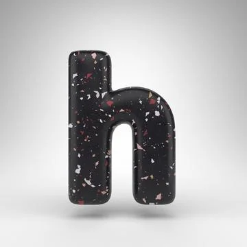 Letter H lowercase on white background. 3D letter with black terrazzo pattern Stock Illustration