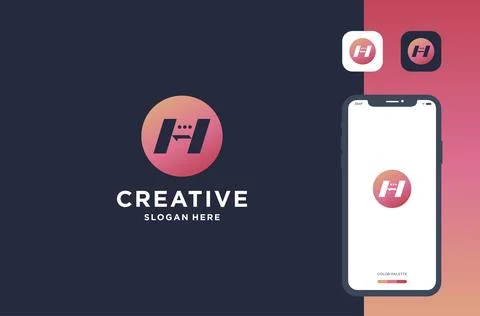 Letter h negative space with chat logo design Stock Illustration