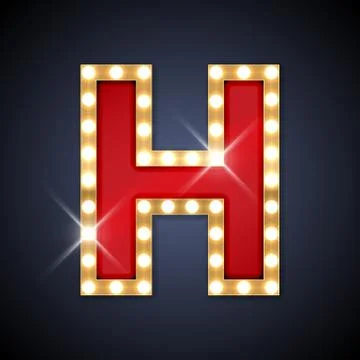 Letter H in shape of retro sing-board with lamps Stock Illustration