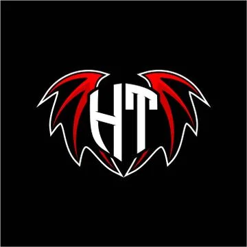 Letter H T initial vector logo template with a minimalist dragon wing style Stock Illustration