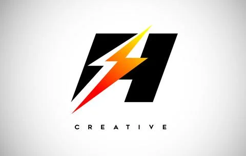 Letter H Thunderbolt Logo Concept with Black Letter and Orange Yellow Thunder イラスト素材