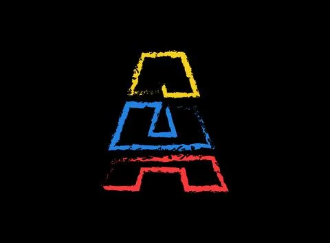 A letter hand write vector desing, brush font logo. Blue, red, yellow color o Stock Illustration